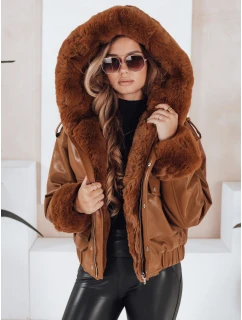 Dámska kožená bunda s kožušinou hnedá FashionStreet TY5129