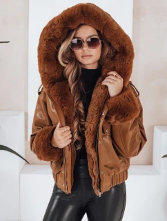 Dámská kožená bunda s kožešinou hnědá Dstreet model 21991686 - FashionStreet