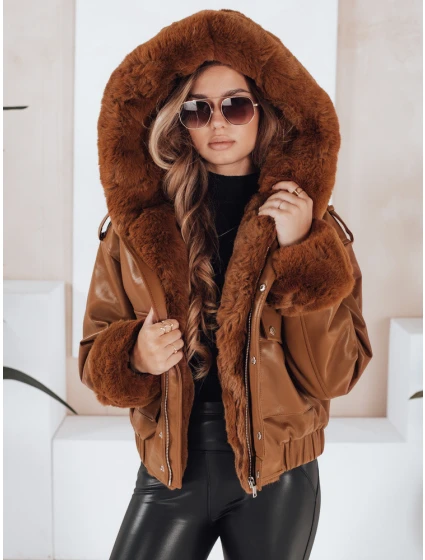 Dámska kožená bunda s kožušinou hnedá FashionStreet TY5129