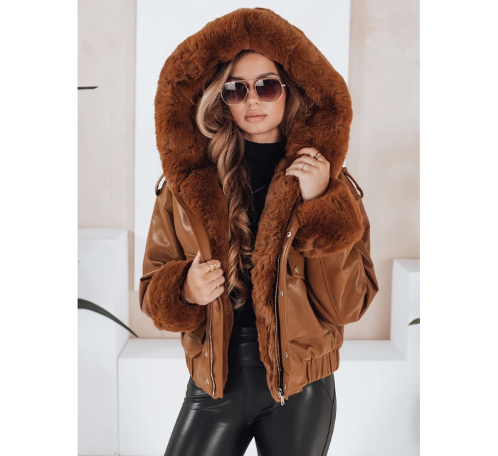 Dámska kožená bunda s kožušinou hnedá FashionStreet TY5129