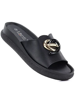 Dámske kožené žabky na platforme čierne S.Barski KV61-6046