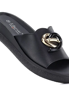 Dámske kožené žabky na platforme čierne S.Barski KV61-6046