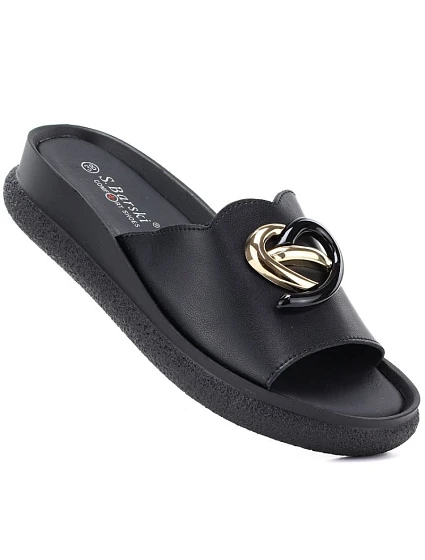 Dámské kožené žabky na platformě černé model 22117556 - S.Barski