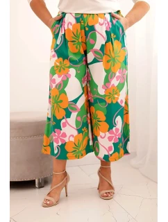 Dámske plus veľkosť viskózové nohavice s kvetinovým vzorom Orange