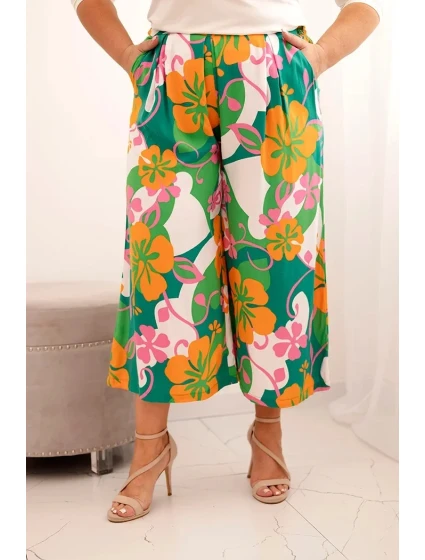 Dámske plus veľkosť viskózové nohavice s kvetinovým vzorom Orange