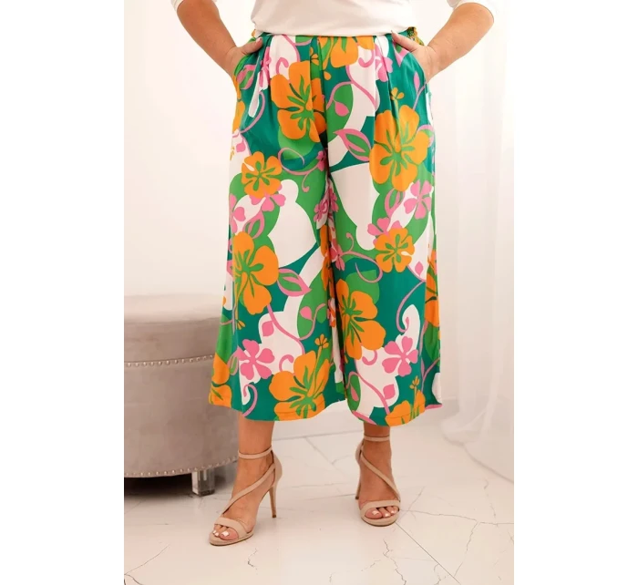 Dámske plus veľkosť viskózové nohavice s kvetinovým vzorom Orange