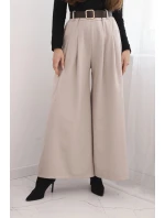 Dámske široké nohavice s opaskom béžovej farby