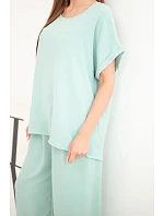 Dámský komplet Plus Size halenka a kalhoty se širokými nohavicemi tmavě mentolová Dámský komplet Plus Size halenka a kalhoty se širokými nohavicemi tmavě mentolová