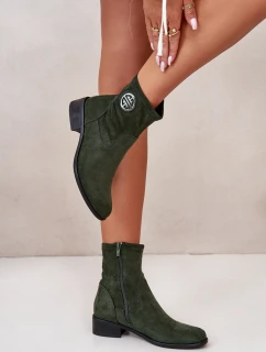 Dámské Botky Na Zip S Dekorativním Detalem Eko Semišové Zelené model 21668042 - Boto