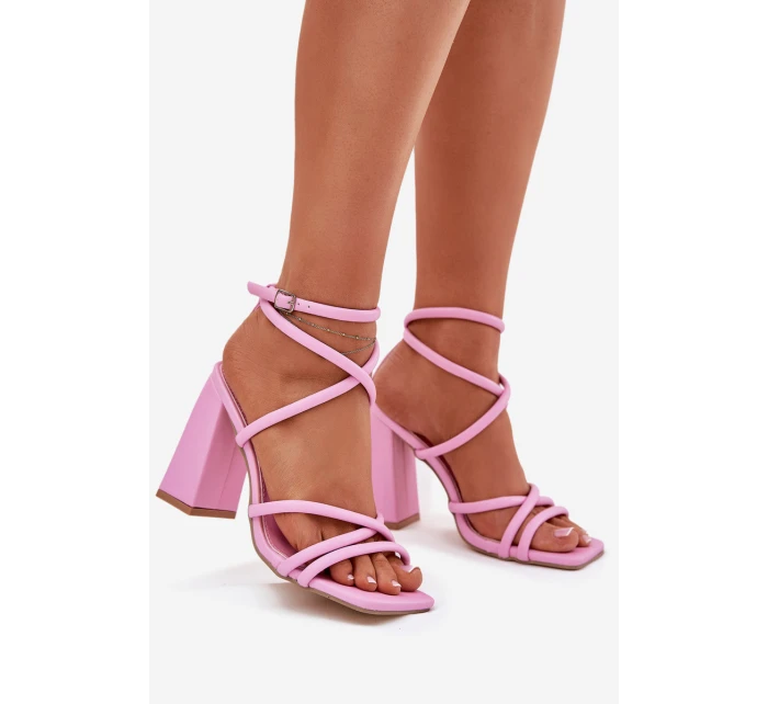 Dámské sandály na podpatku s pásky růžové model 21698669 - Boto
