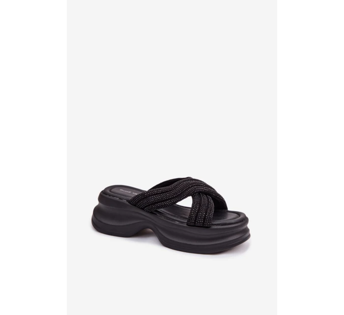 dámské pantofle na platformě s pásky Černé model 22037707 - Boto