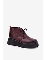 Dámské kožené polobotky na platformě s výplní model 22356068 bordó - Zazoo Dámské kožené polobotky na platformě s výplní model 22356068 bordó - Zazoo