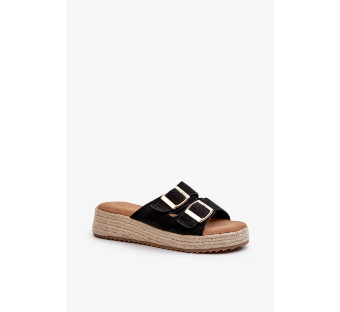 Dámske papuče s opleteným eko semišom čierne Zaloemi