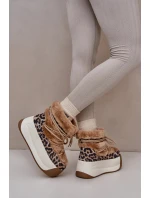 Dámske kožené snežnice s hrubou podrážkou a leopardou kožušinou Big Star Brown