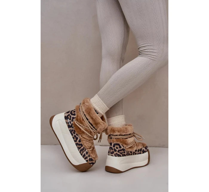 Dámske kožené snežnice s hrubou podrážkou a leopardou kožušinou Big Star Brown