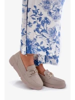 Dámske kožené mokasíny so zlatými detailmi Vinceza - tmavo béžové Dámske kožené mokasíny so zlatými detailmi Vinceza - tmavo béžové