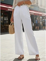 Dámske ľanové nohavice so širokými nohavicami, biele UY3078 – FashionStreet Dámske ľanové nohavice so širokými nohavicami, biele UY3078 – FashionStreet