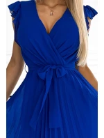 374-4 POLINA Plisované šaty s výstrihom a volánmi - CHABROW