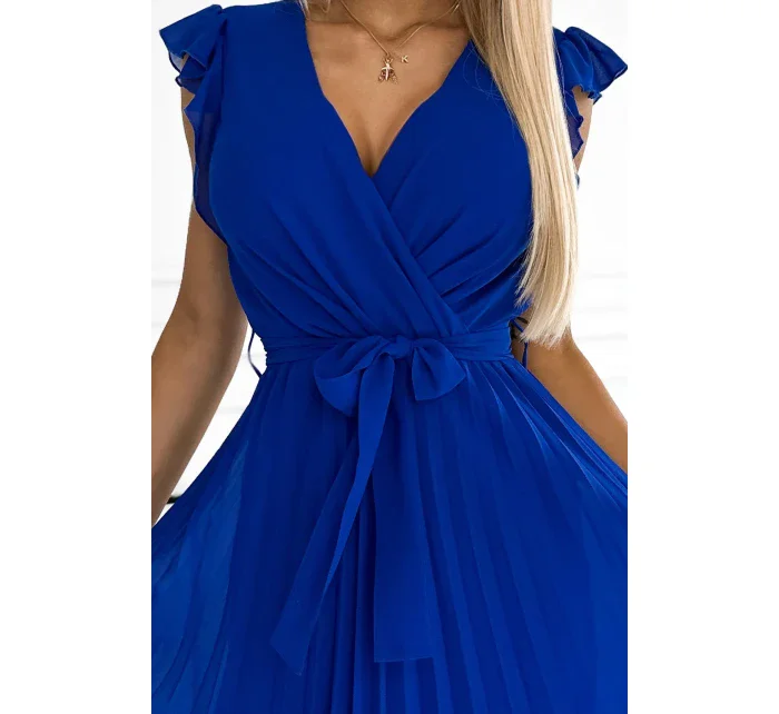 374-4 POLINA Plisované šaty s výstrihom a volánmi - CHABROW