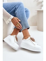 Sneakersy Damskie Na Platformie Z Motylem Biało-Złote Naritevia Sneakersy Damskie Na Platformie Z Motylem Biało-Złote Naritevia