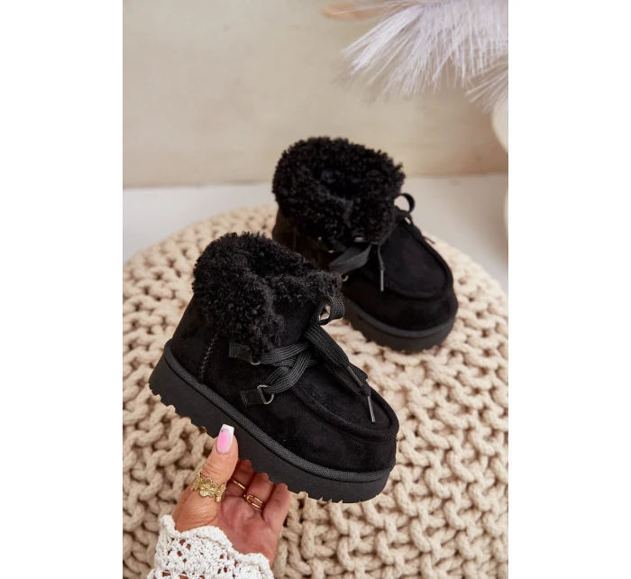 Śniegowce Botki Dziecięce Ocieplane Futerkiem Czarne Adelane Śniegowce Botki Dziecięce Ocieplane Futerkiem Czarne Adelane