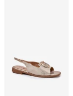 Elegantní Sandály S Dekorací Na Plochém Podpatku model 21698171 Zlaté - S.Barski