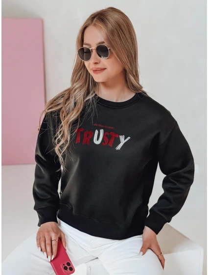 Dámska nadrozmerná mikina s výšivkou SOFTRUS čierna FashionStreet BY1408 Dámska nadrozmerná mikina s výšivkou SOFTRUS čierna FashionStreet BY1408