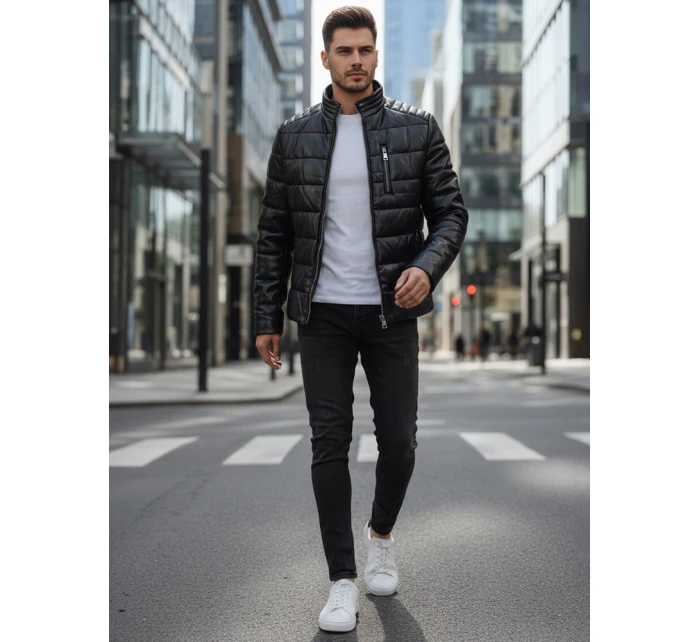 Pánska zateplená kožená bunda čierna FashionStreet TX5115