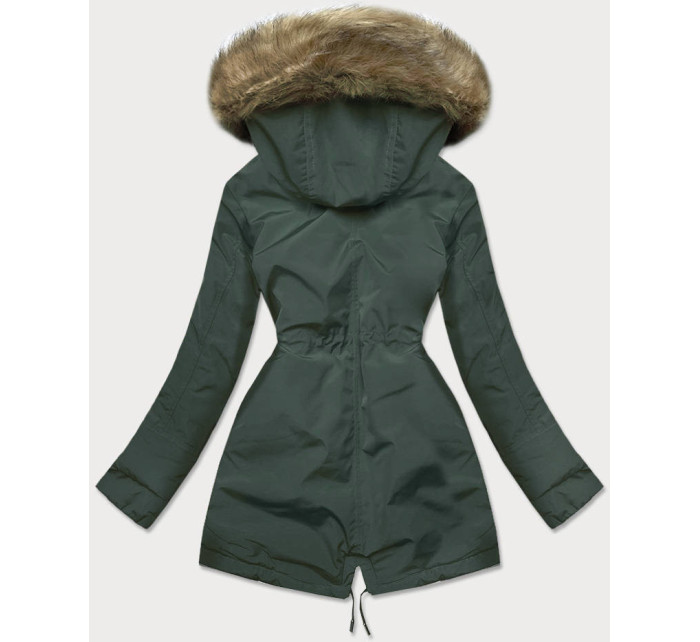 Zeleno-béžová teplá dámska zimná bunda (W559)