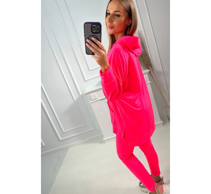 Sada s mikinou s kapucňou ružová neónová