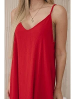 Mušelínové šaty bez ramienok červené