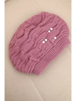 Dámska zimná pletená čiapka s ozdobnými kryštálmi K399 fialová