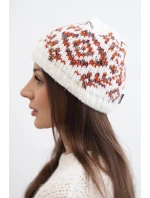 Dámska zimná čiapka s farebnými vzormi a hrubým úpletom K353 white+rust