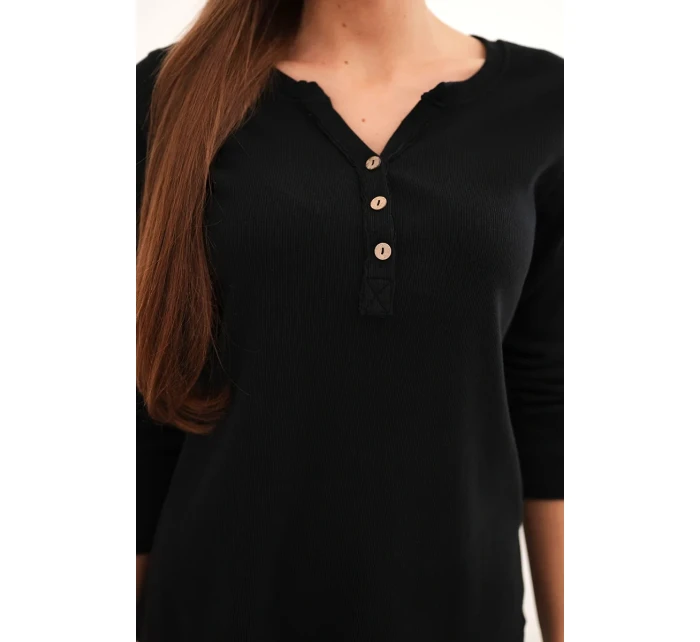 Dámská bavlněná blůza s dlouhým rukávem a knoflíky u výstřihu černá