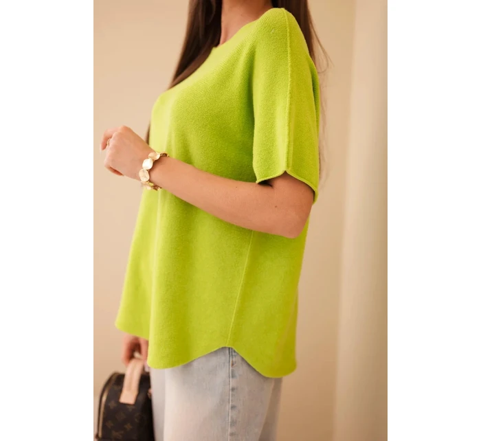 Dámský svetr s krátkým rukávem volného střihu model 21890082 - K-Fashion