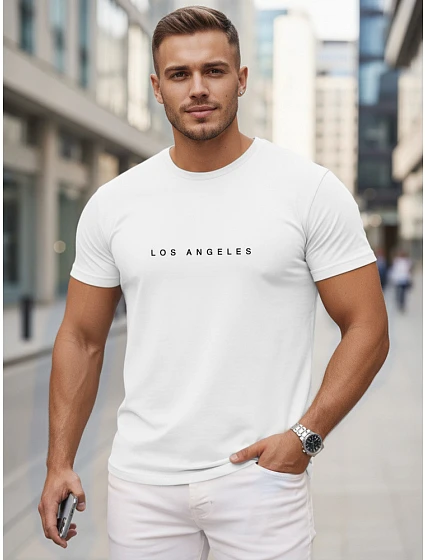 Pánske bavlnené tričko s nápisom Los Angeles white FashionStreet NX5099R