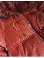 Dámska červená manšestrová bunda s kapucňou (7696)