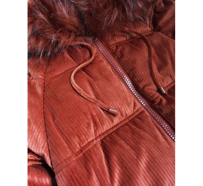 Dámska červená manšestrová bunda s kapucňou (7696)