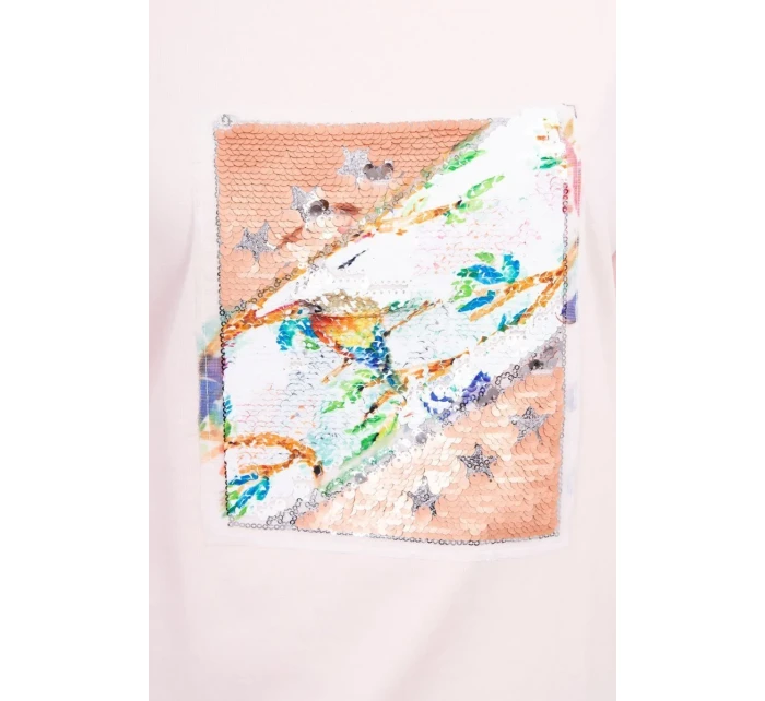 Blúzka s 3D grafikou Bird powder pink