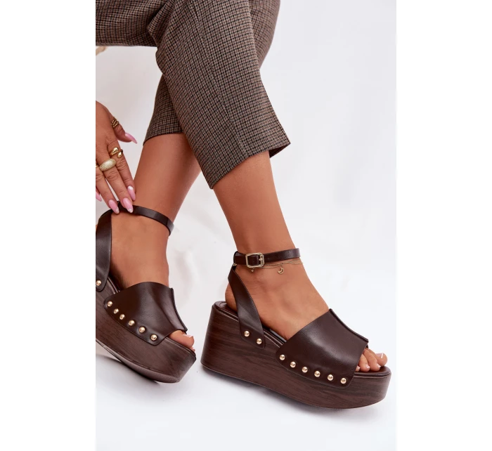 Dámské sandály na platformě se zlatými sponami čokoládové Galorina