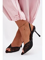 Dámské sandály na podpatku s krajkou a zdobením Černé model 22103145 - Boto