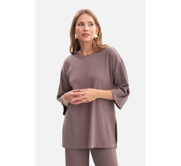 B301 Rebrovaný pletený top - kakaový