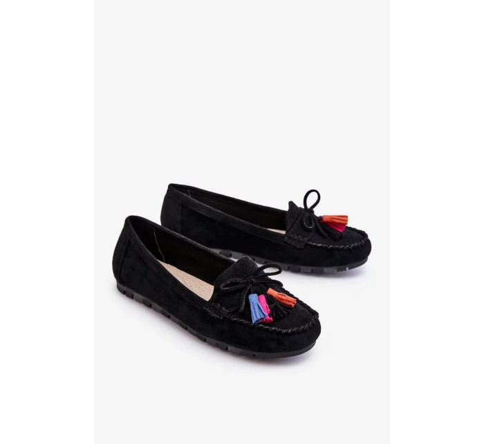 Semišové Mokasíny S Mašlí A Třásněmi Černá Dorine