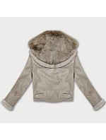 Bunda z eko kože s kožušinovým golierom Glakate beige (LU98091#) Bunda z eko kože s kožušinovým golierom Glakate beige (LU98091#)