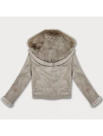 Bunda z eko kože s kožušinovým golierom Glakate beige (LU98091#)