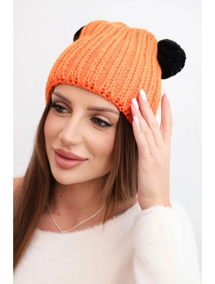 Dámska zimná vlnená čiapka s bambulou K433 oranžová Dámska zimná vlnená čiapka s bambulou K433 oranžová