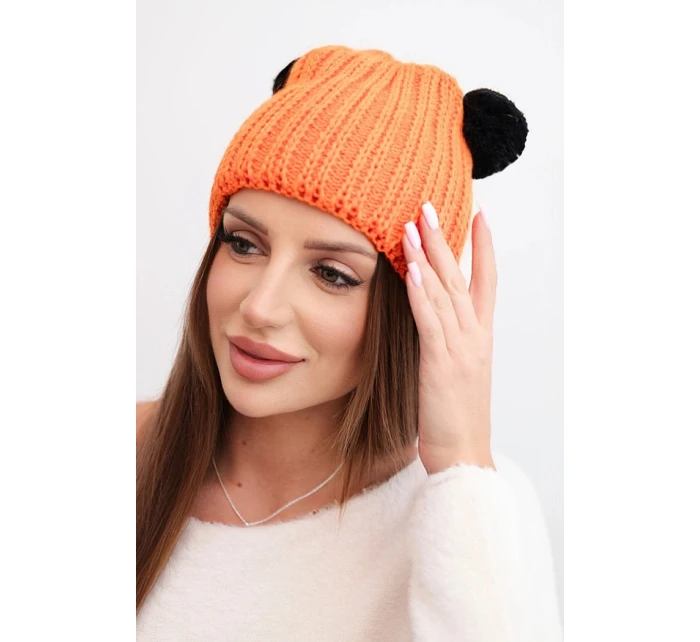 Dámska zimná vlnená čiapka s bambulou K433 oranžová Dámska zimná vlnená čiapka s bambulou K433 oranžová