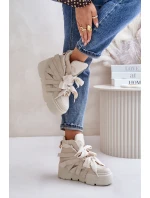 Skórzane Sneakersy Damskie Na Masywnej Platformie CheBello 4561 Beżowe