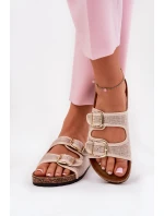 Materiałowe Klapki Damskie Na Korkowej Platformie Z Klamrami Beżowe Osoffe Materiałowe Klapki Damskie Na Korkowej Platformie Z Klamrami Beżowe Osoffe