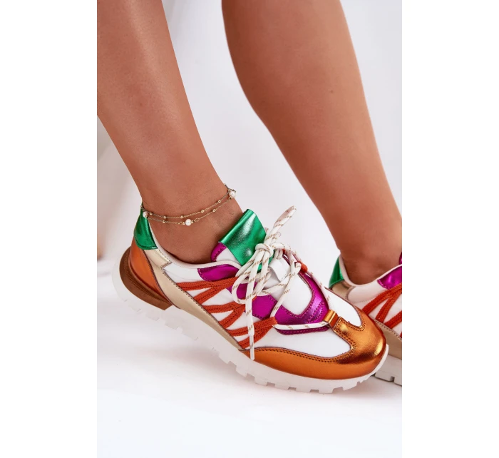 Kožené Polobotky Tenisky Dámské model 21693239 Multicolor - Artiker Kožené Polobotky Tenisky Dámské model 21693239 Multicolor - Artiker